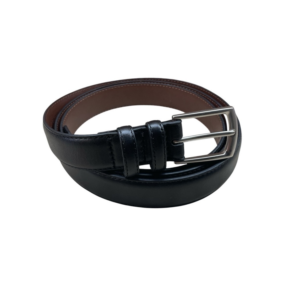 Lands’ End Belt Cow Leather The Outfitters Black Size 56 Silver Buckle Classic